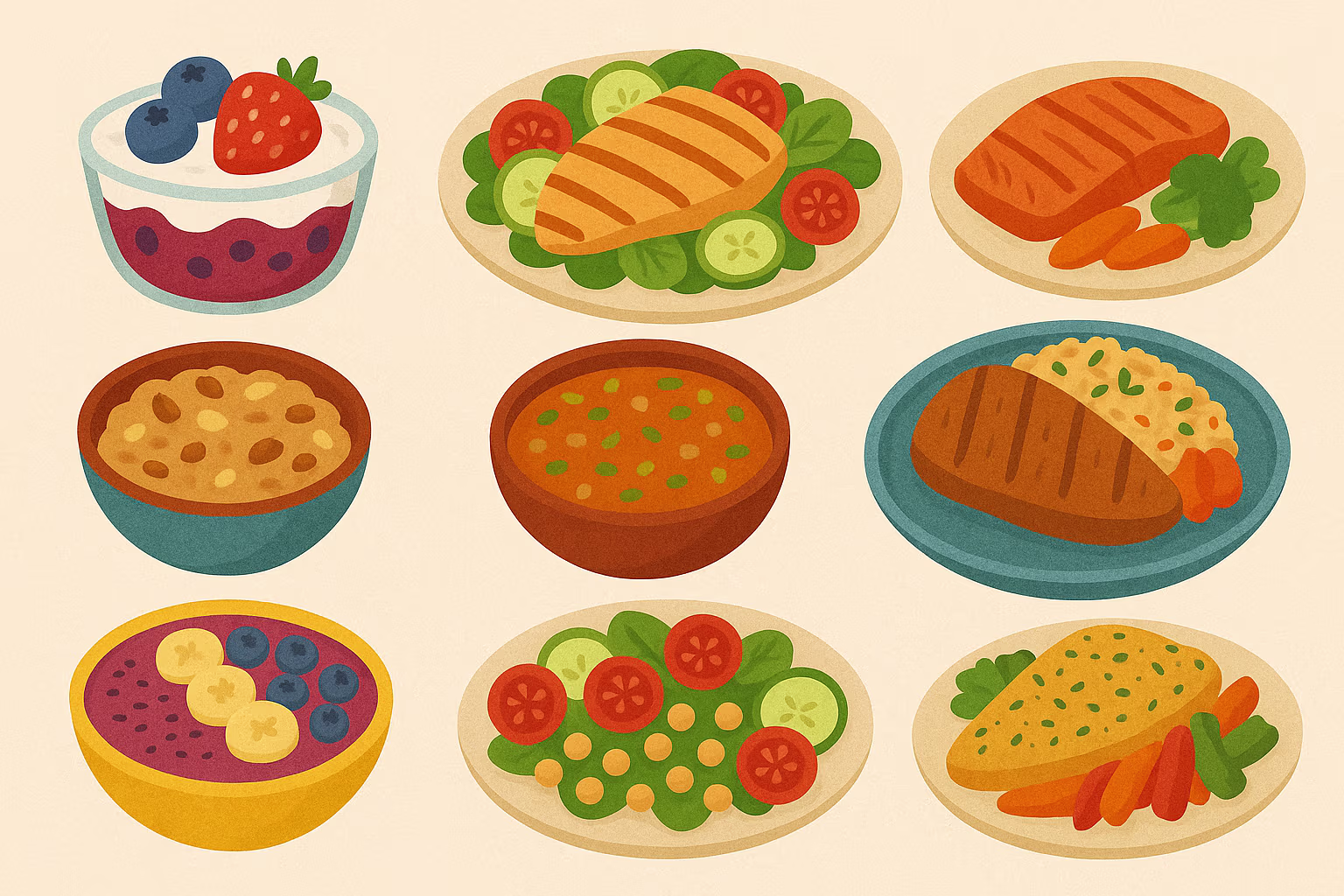 Stress-relief Mediterranean meal ingredients and dishes for emotional healing
